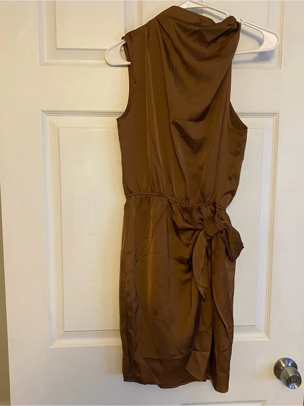 Pretty Garden NWT Brown Tie-Waist Satin Dress size small Beautiful dress!
